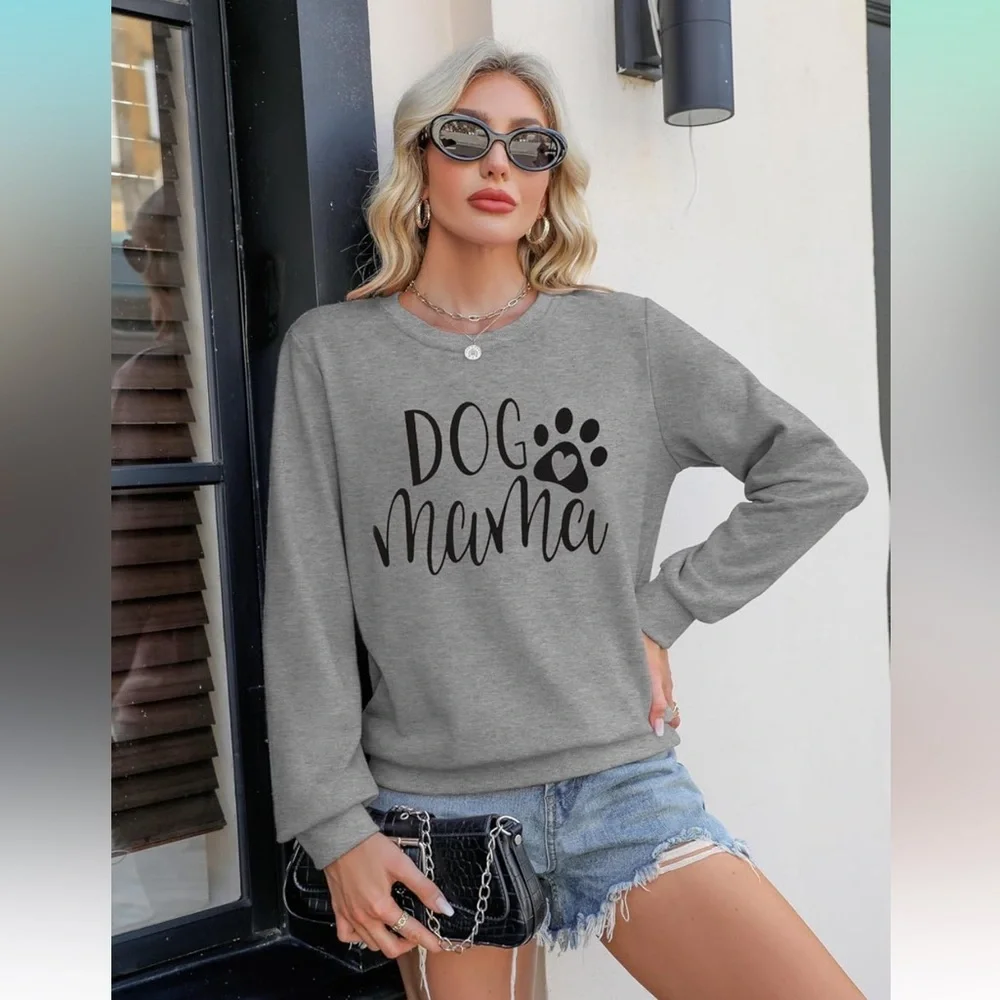 Dog Mom Sweatshirt Women Dog Mama Cute Dog Paw graphic Dog Lover Pullover - Picture 3 of 9